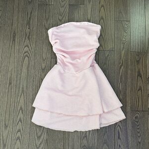 Light Pink Textured Strapless Layered Mini Dress